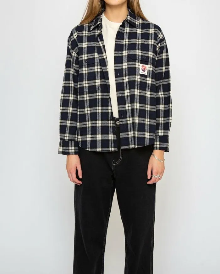 Womens Deus Ex Machina Shirts Flannel Check Shirt 8211 Navy Check Navy Check