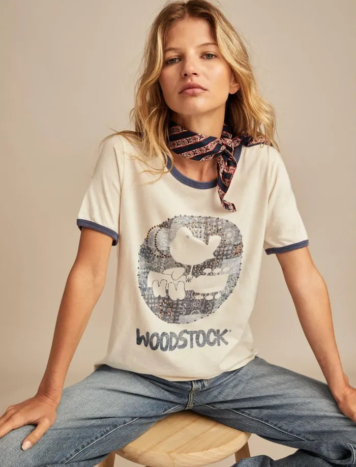 Woodstock Bandana Ringer Whisper White Women Lucky Brand Graphic Tees