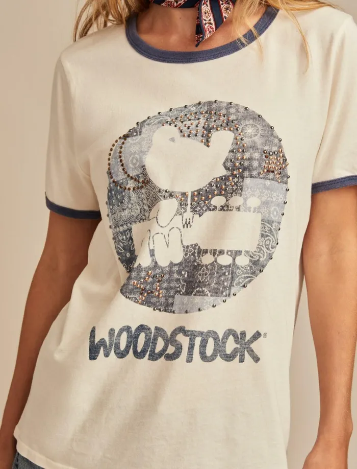 Woodstock Bandana Ringer Whisper White Women Lucky Brand Graphic Tees