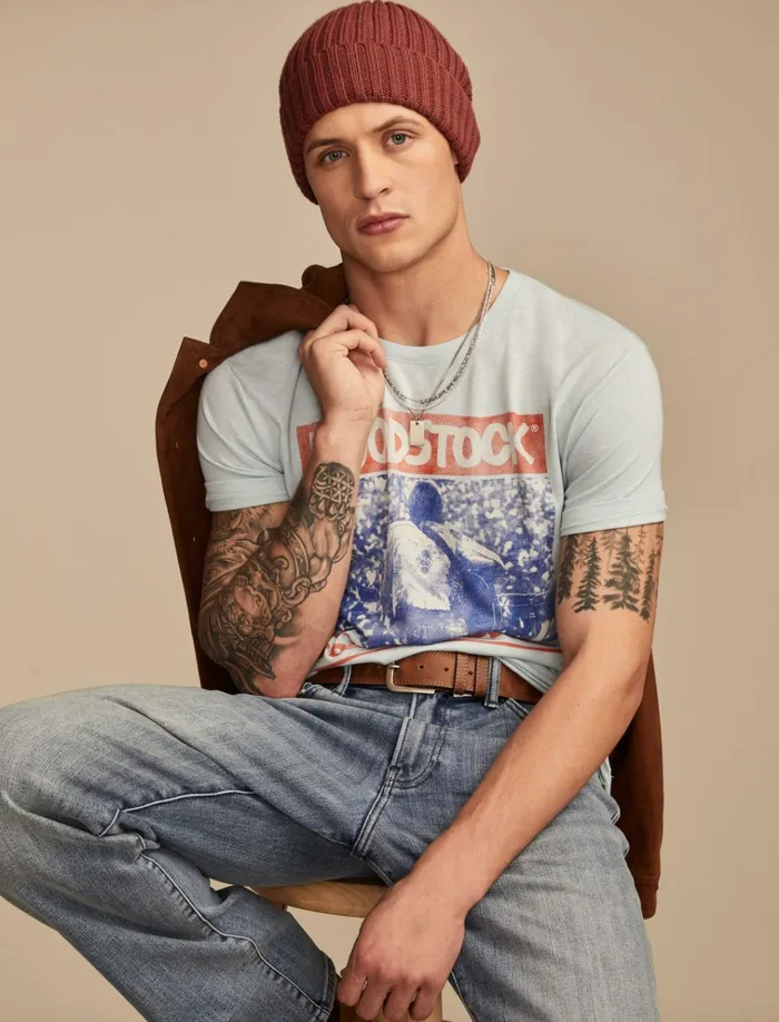 Woodstock Poster Cloud Blue Men Lucky Brand Graphic Tees