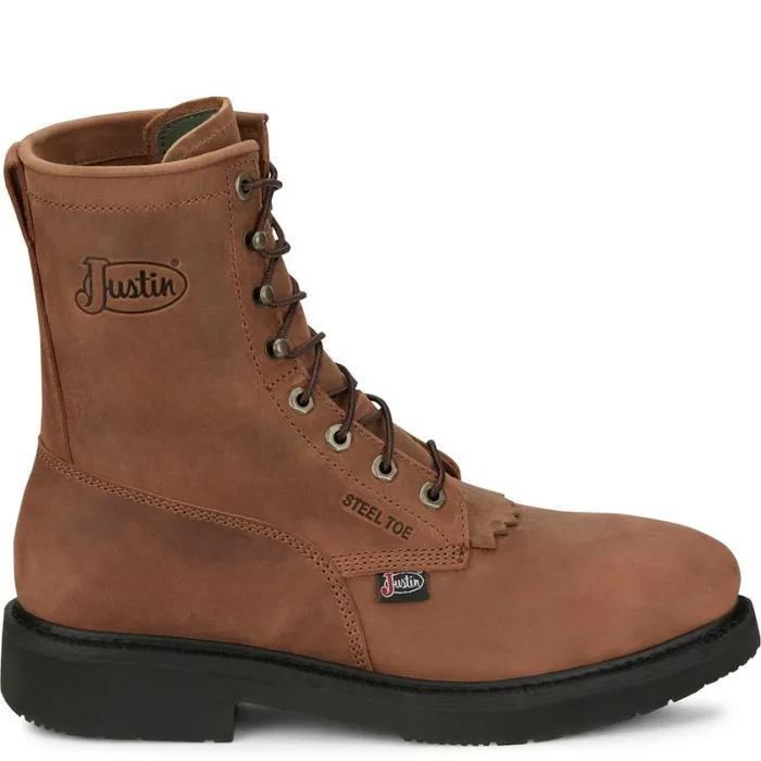 Work Men Justin Boots Livestock 8 LaceUp Round Steel Toe Aged Brown 040brown041