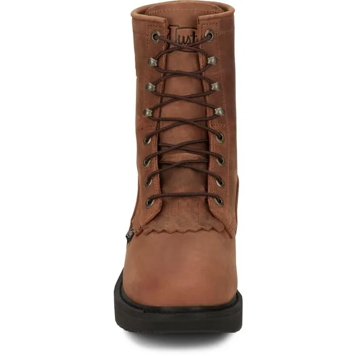 Work Men Justin Boots Livestock 8 LaceUp Round Steel Toe Aged Brown 040brown041