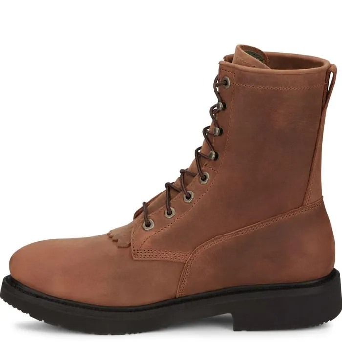 Work Men Justin Boots Livestock 8 LaceUp Round Steel Toe Aged Brown 040brown041