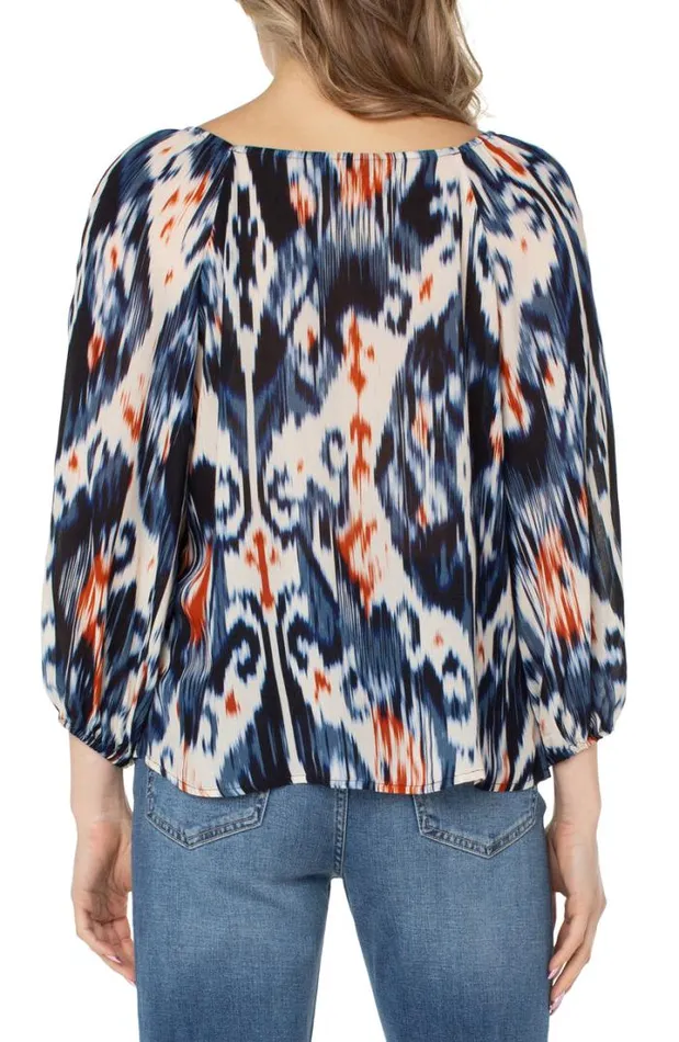 WOVEN TOPS Women Liverpool Los Angeles 34 PUFF SLEEVE SQUARE NECK TOP Allover Ikat