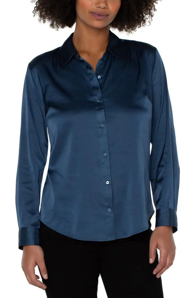 WOVEN TOPS Women Liverpool Los Angeles BUTTON UP WOVEN BLOUSE Shibori Blue