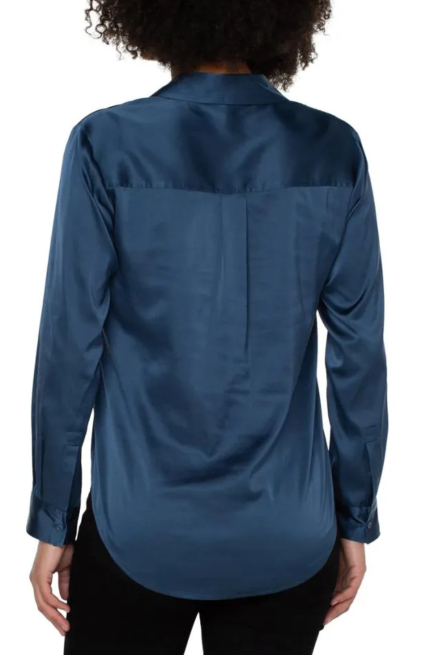 WOVEN TOPS Women Liverpool Los Angeles BUTTON UP WOVEN BLOUSE Shibori Blue