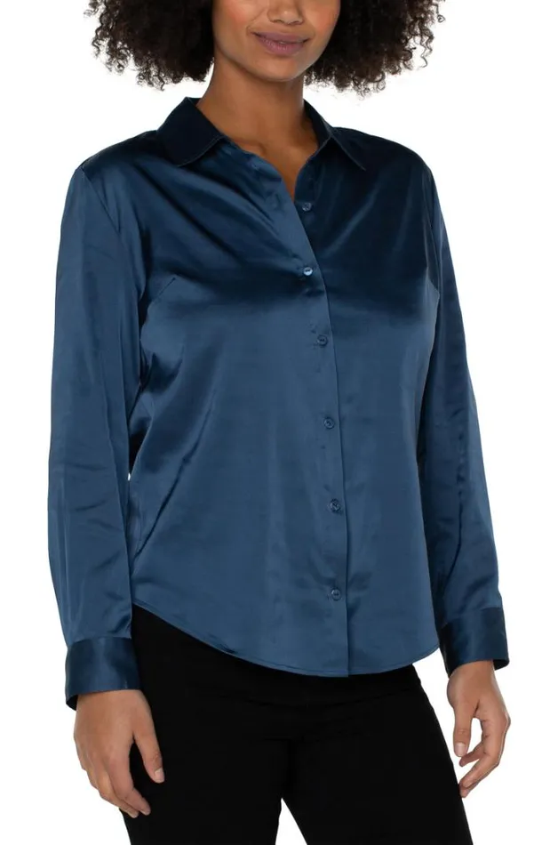 WOVEN TOPS Women Liverpool Los Angeles BUTTON UP WOVEN BLOUSE Shibori Blue