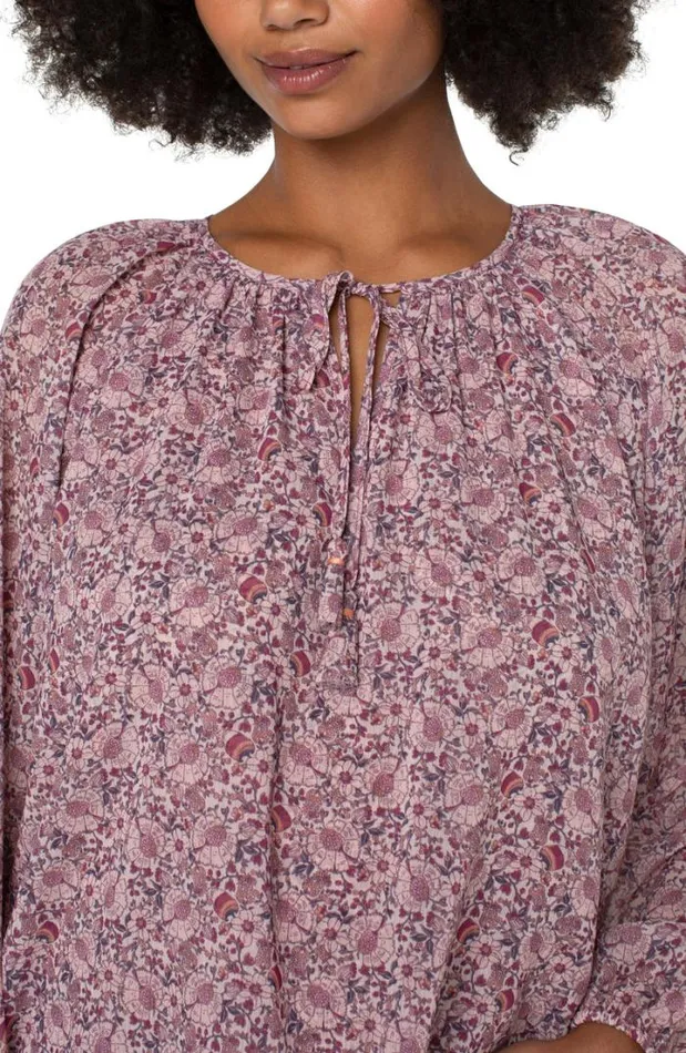 WOVEN TOPS Women Liverpool Los Angeles LAYERED SHIRRED BLOUSE WITH NECK TIES Wildflower Ditsy Print