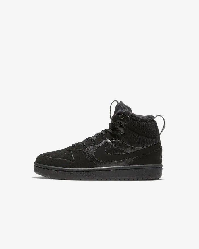Younger Kids 3 8211 7 Years Kids Nike Court Borough Mid 2 Blackblackblack