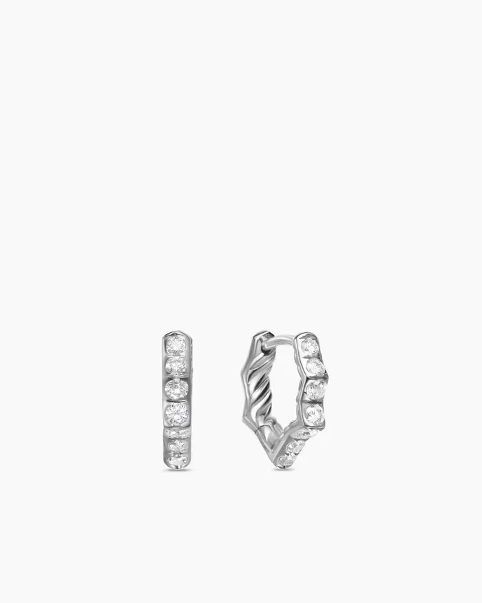 Zig Zag Stax Huggie Hoop Earrings In Sterling Silver With Diamonds 13mm Women David Yurman Hoop Zig Zag Stax Huggie Hoop Earrings In Sterling Silver With Diamonds 13mm Women David Yurman Hoop