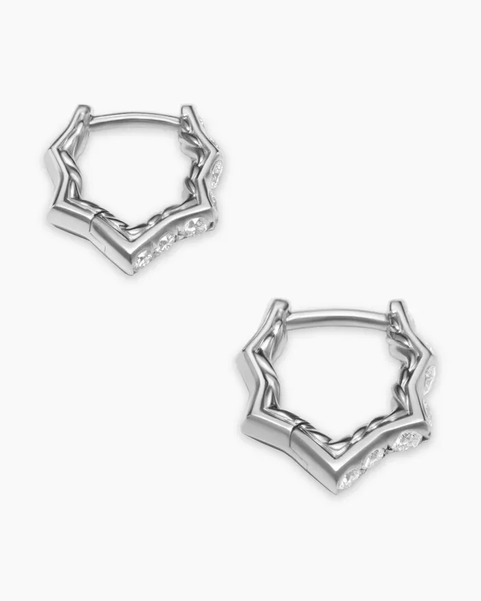 Zig Zag Stax Huggie Hoop Earrings In Sterling Silver With Diamonds 13mm Women David Yurman Hoop Zig Zag Stax Huggie Hoop Earrings In Sterling Silver With Diamonds 13mm Women David Yurman Hoop